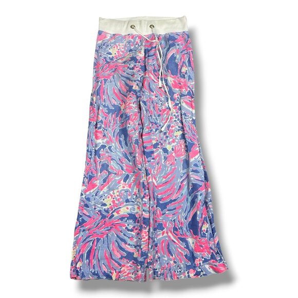Lilly Pulitzer Linen Beach Pants Wide Leg Resort Lounge Iris Blue Shrimply XS - Picture 1 of 14